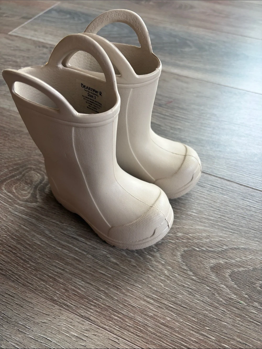 BearPaw Kids Cream Pull-On Rain Boots with Easy Handles